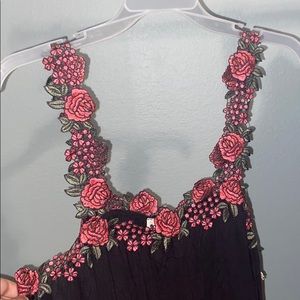 Black Tank with rose detailing NWT